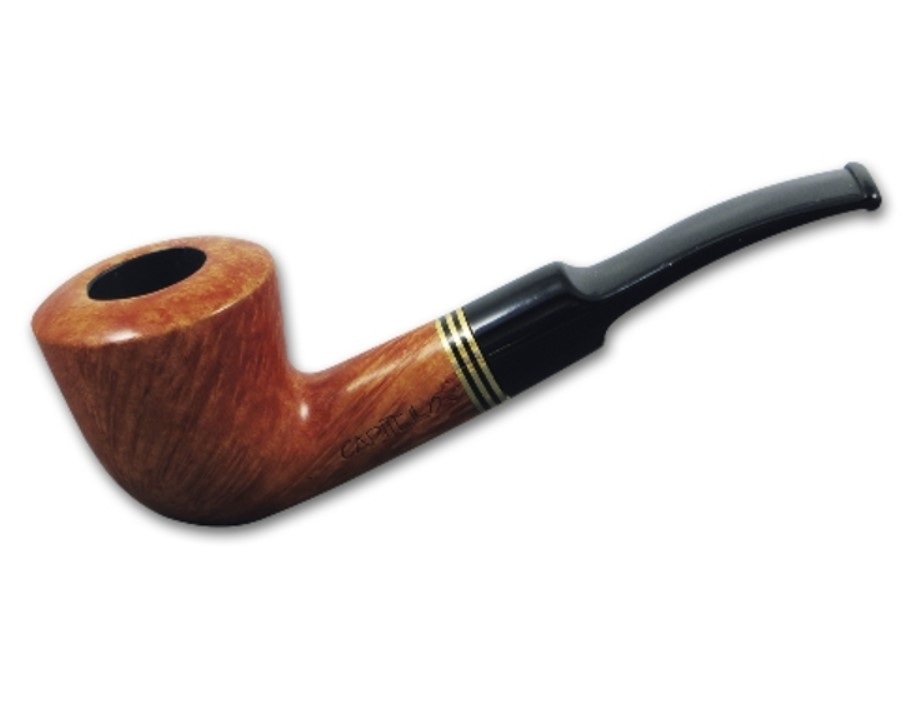 Capitello Corallo de Luxe Dublin hanga gyökérből készített pipa, nyerges enyhén hajlított szár, 3db rézszínű gyűrű, 9mm-es filteres